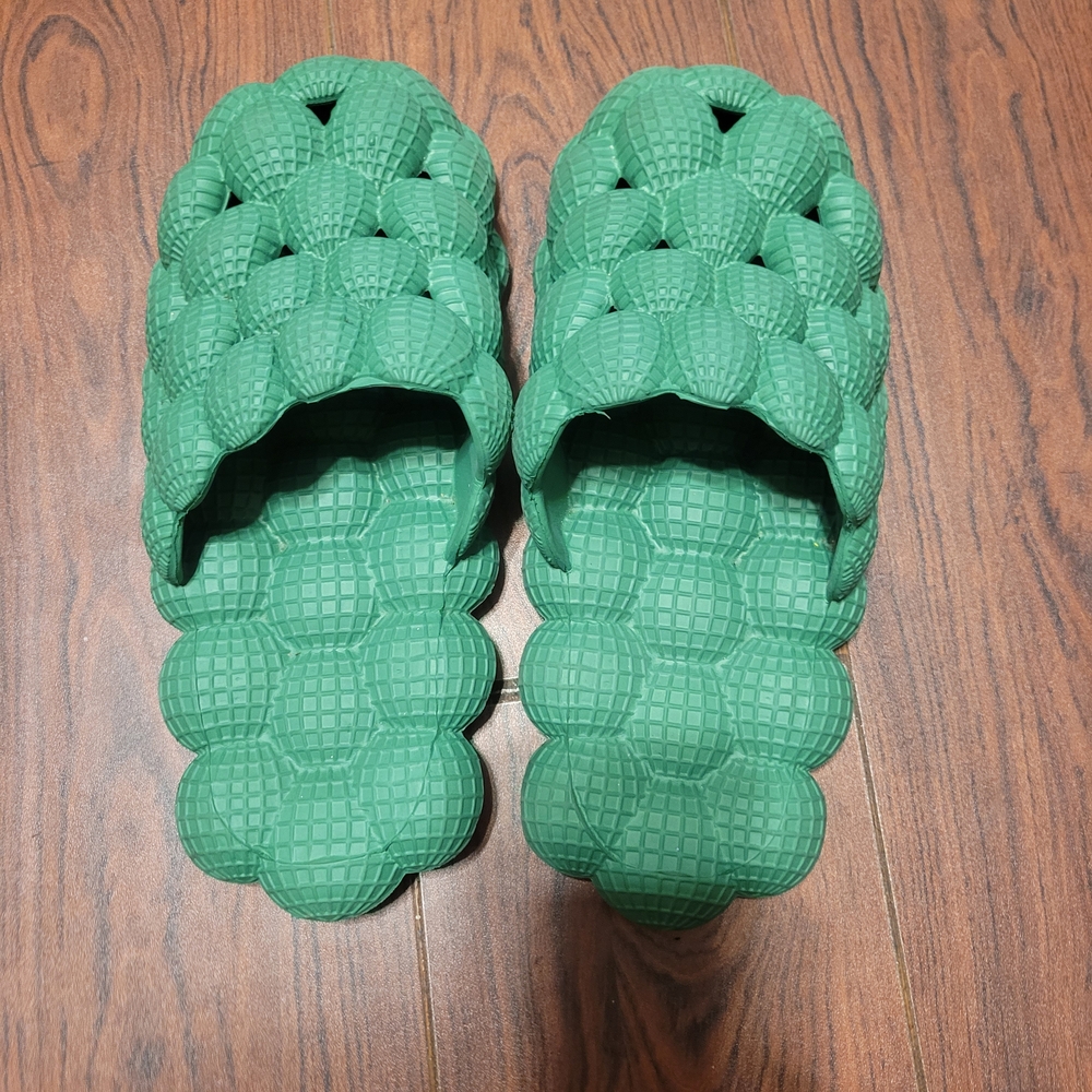 Textured Green Slide Sandals - Picture 2 of 3